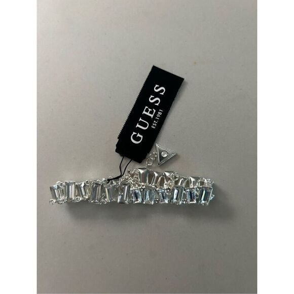 NEW GUESS Silver-Tone Baguette Stone Flex Bracelet - Picture 2 of 2